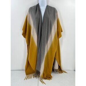 Do Everything In Love OS Mustard Yellow Gray Wrap Shawl Poncho‎ Fringe Cozy
